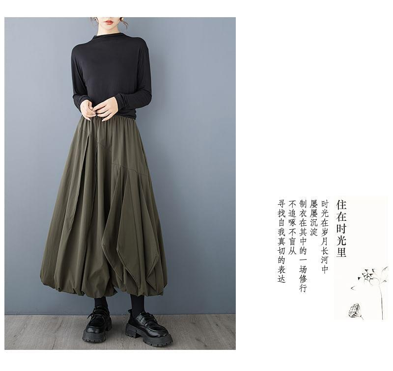 High Rise Plain Midi A-Line Skirt Product Image