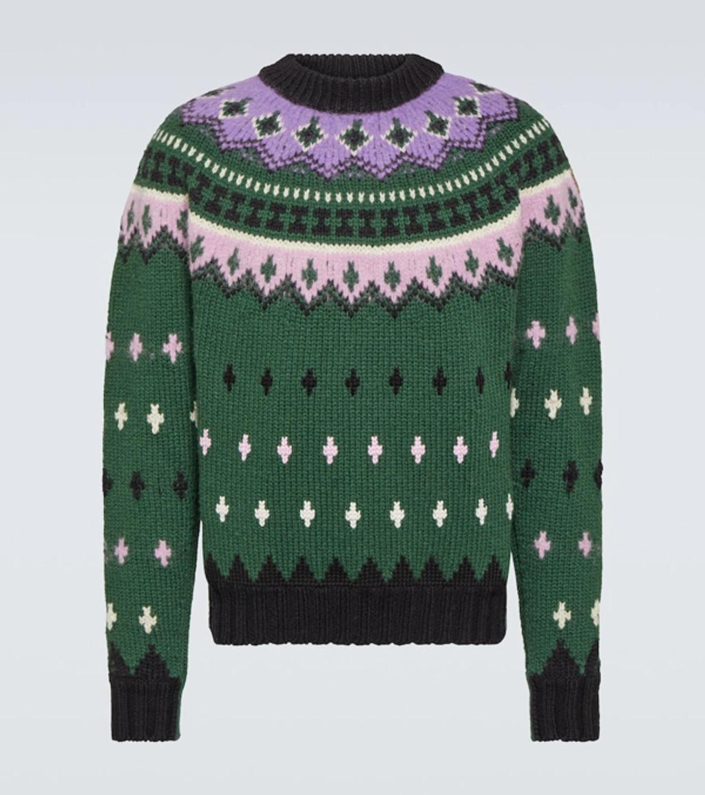 MONCLER Jacquard Wool And Alpaca Sweater Green In Multicolor Product Image