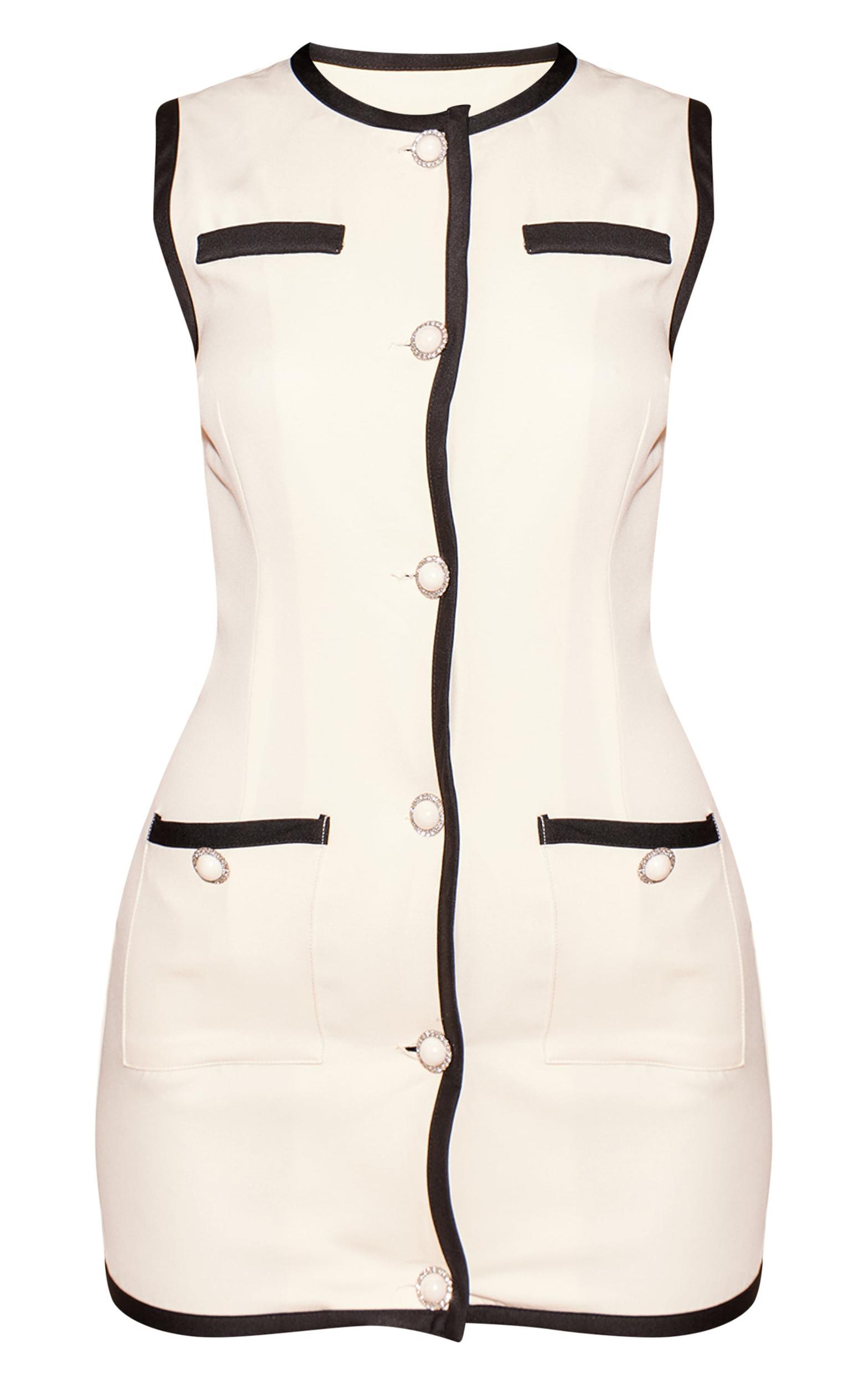 Cream Contrast Detail Pearl Button Woven Romper Product Image