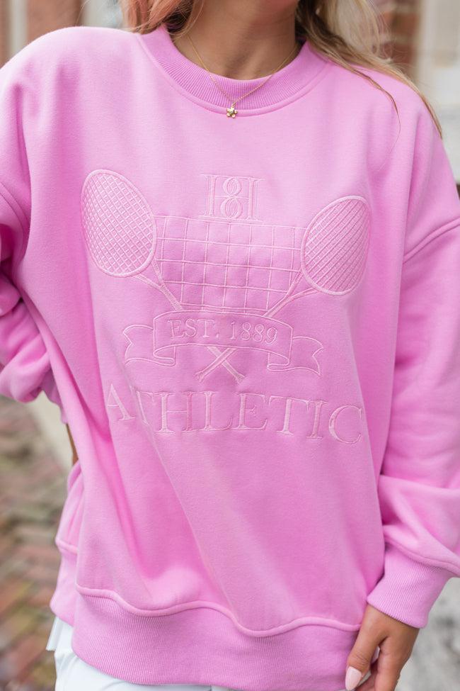 Sporty Chic Pink Oversized Embroidered Sweatshirt FINAL SALE Product Image