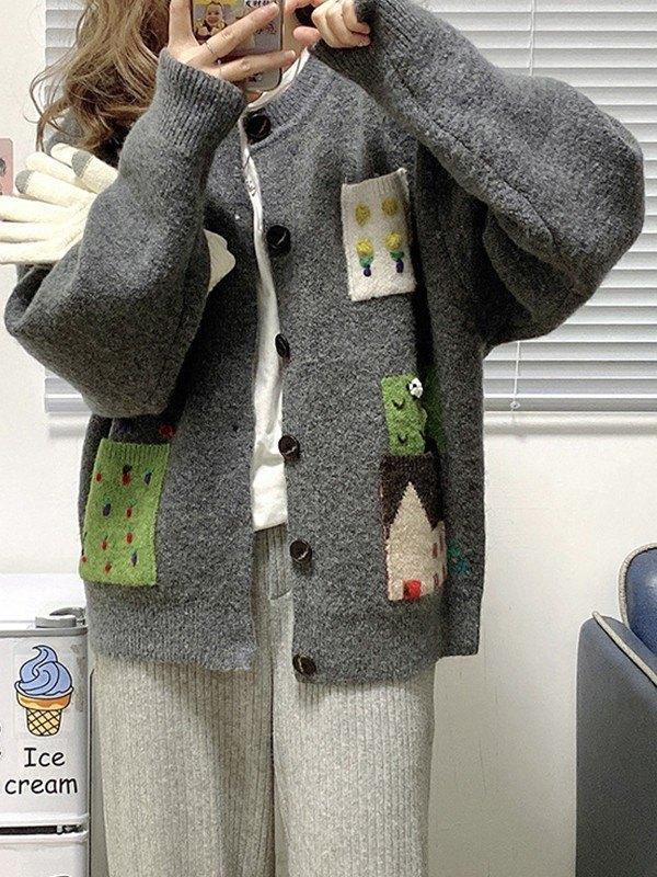 Pocket Jacquard Button Front Cardigan Product Image