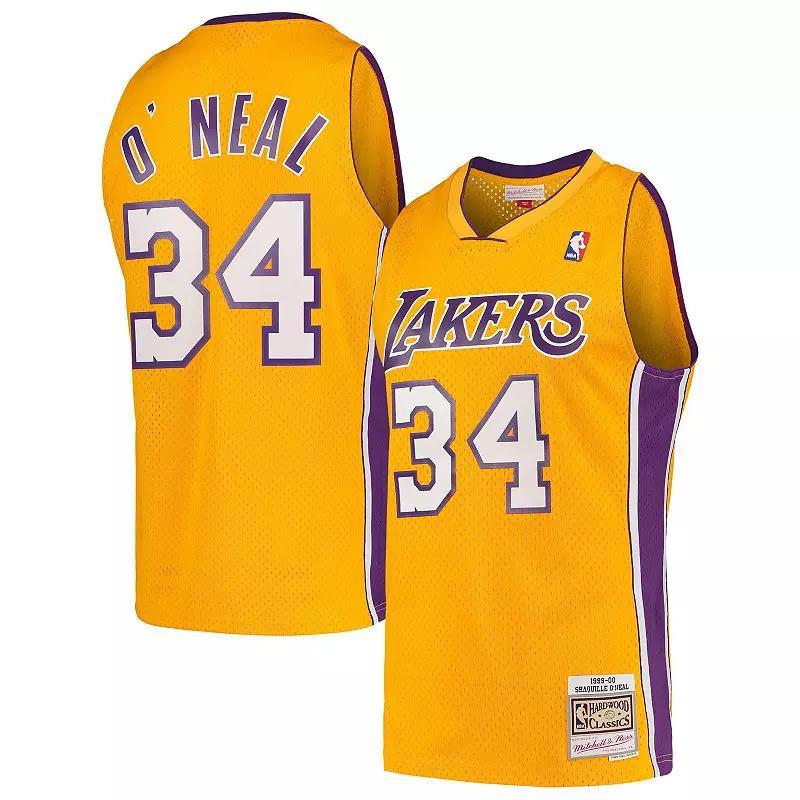 Men's Mitchell & Ness Shaquille O'Neal Gold Los Angeles Lakers Hardwood Classics 1999-00 Swingman Jersey,  Product Image