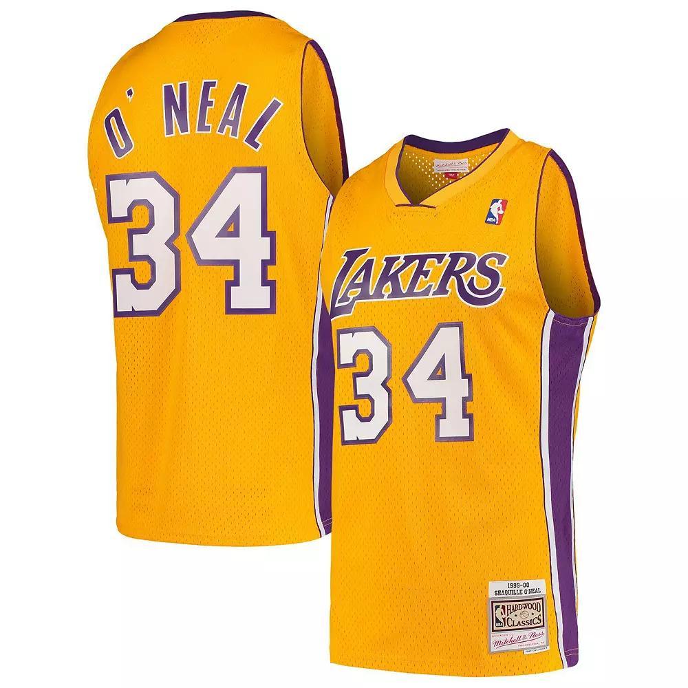 Men's Mitchell & Ness Shaquille O'Neal Gold Los Angeles Lakers Hardwood Classics 1999-00 Swingman Jersey,  Product Image
