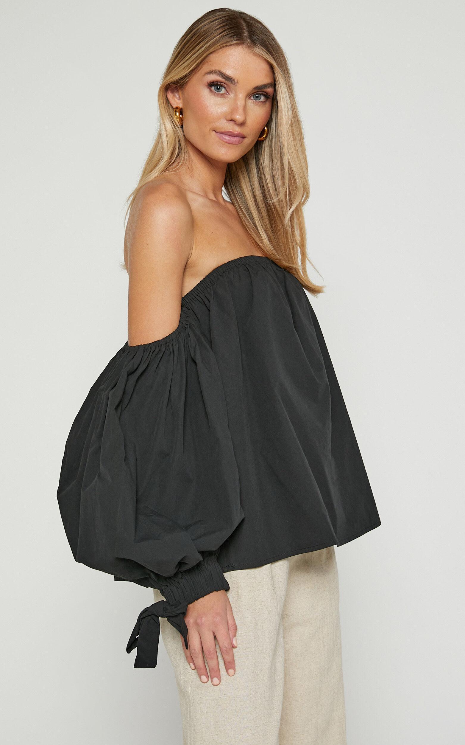 Hannah Top - Off Shoulder Puff Sleeve Top in Black Product Image