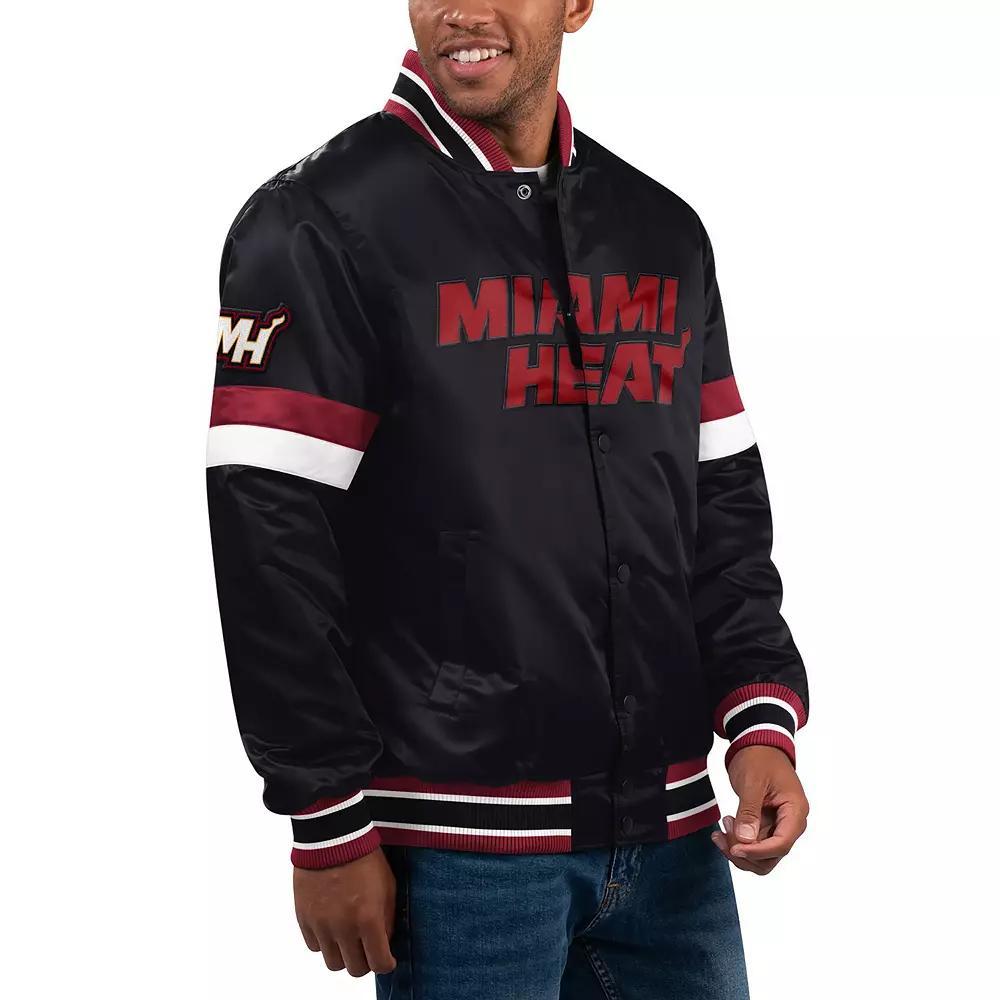 Men's Starter Black Miami Heat Home Game Satin Full-Snap Varsity Jacket,  Product Image