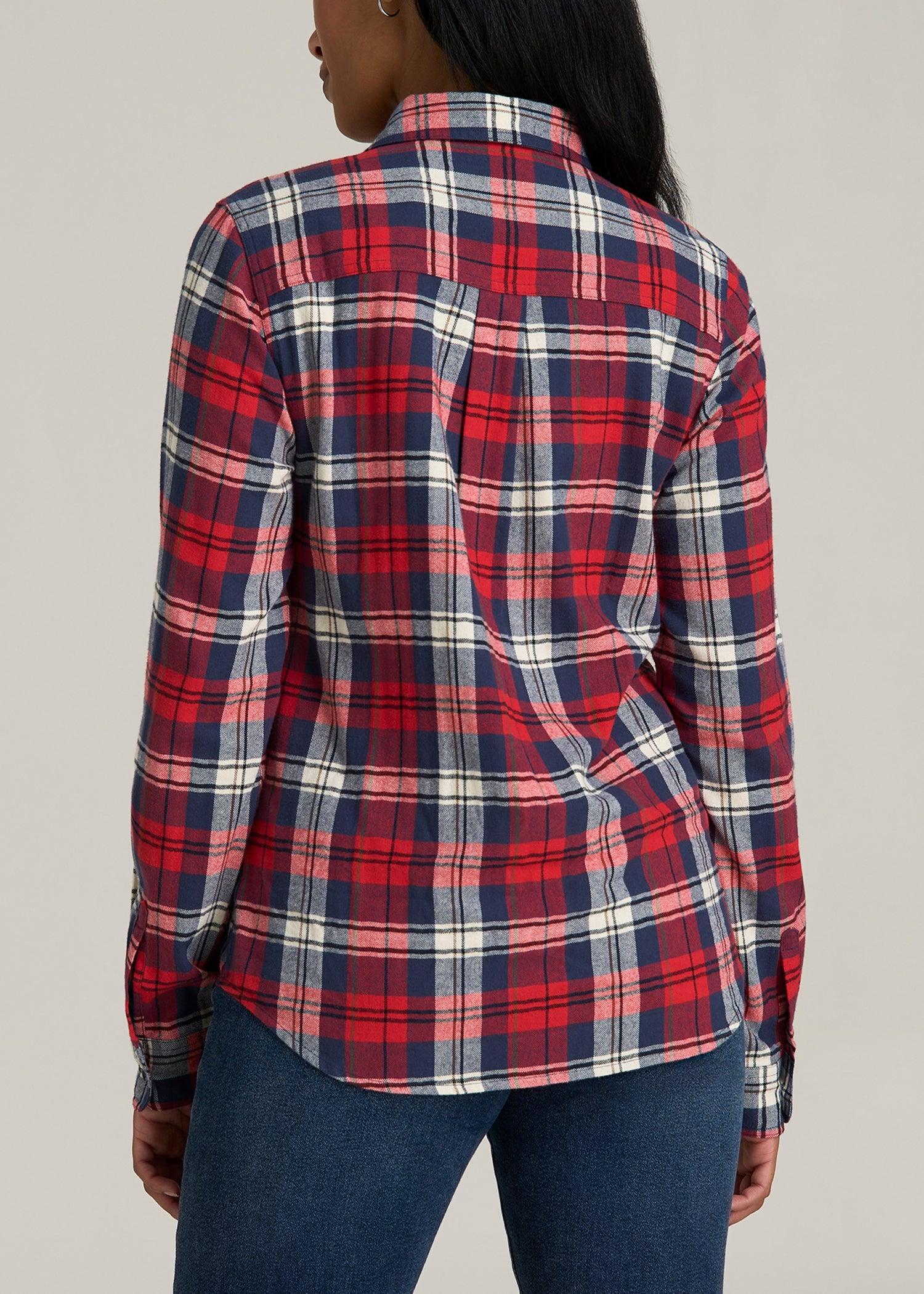 Flannel Button-Up Shirt for Tall Women in Rich Red Plaid Product Image