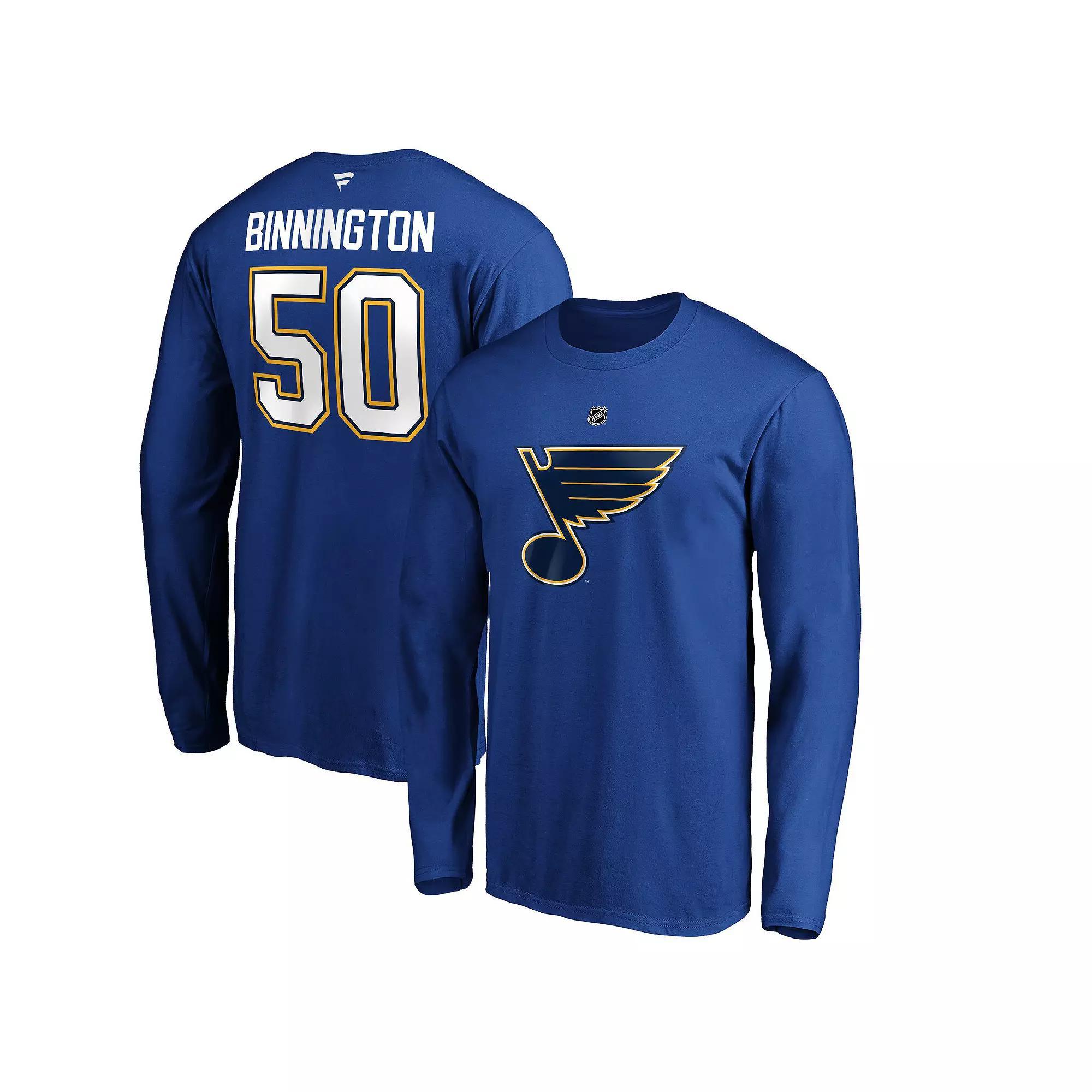 Men's Fanatics Branded Jordan Binnington Blue St. Louis Blues Authentic Stack Name & Number Long Sleeve T-Shirt, Size: Medium Product Image