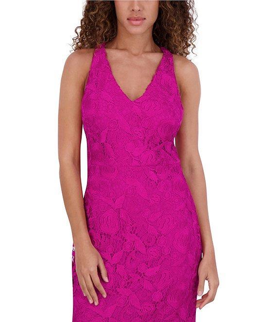 SIENA Lace V-Neck Sleeveless Strappy Back Flounce Hem Mermaid Midi Dress Product Image