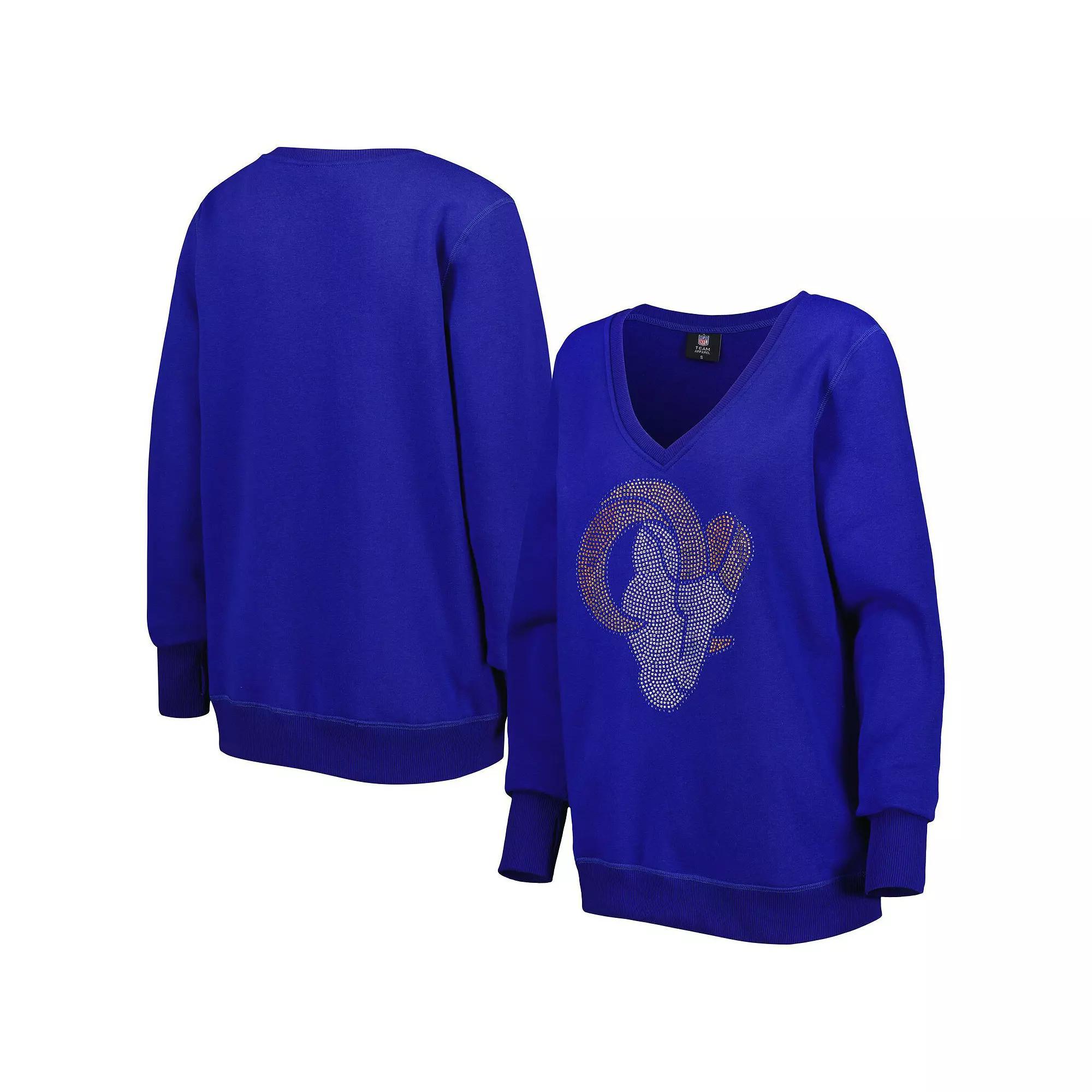 Women's Cuce Royal Los Angeles Rams Deep V-Neck Pullover Sweatshirt, Size: XL, Blue Product Image
