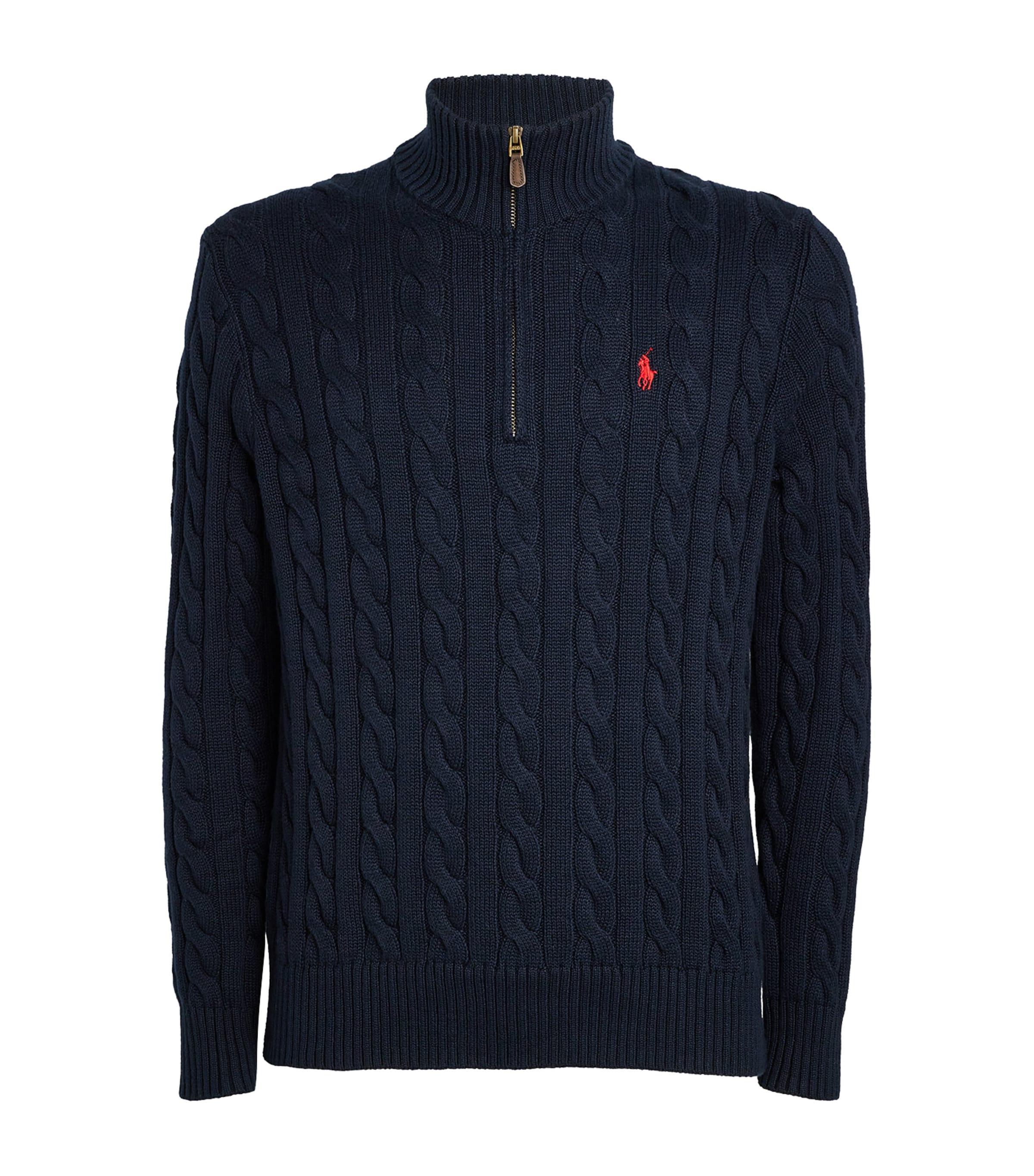 POLO RALPH LAUREN Cotton Cable-knit Polo Pony Sweater In Hunter Navy Product Image