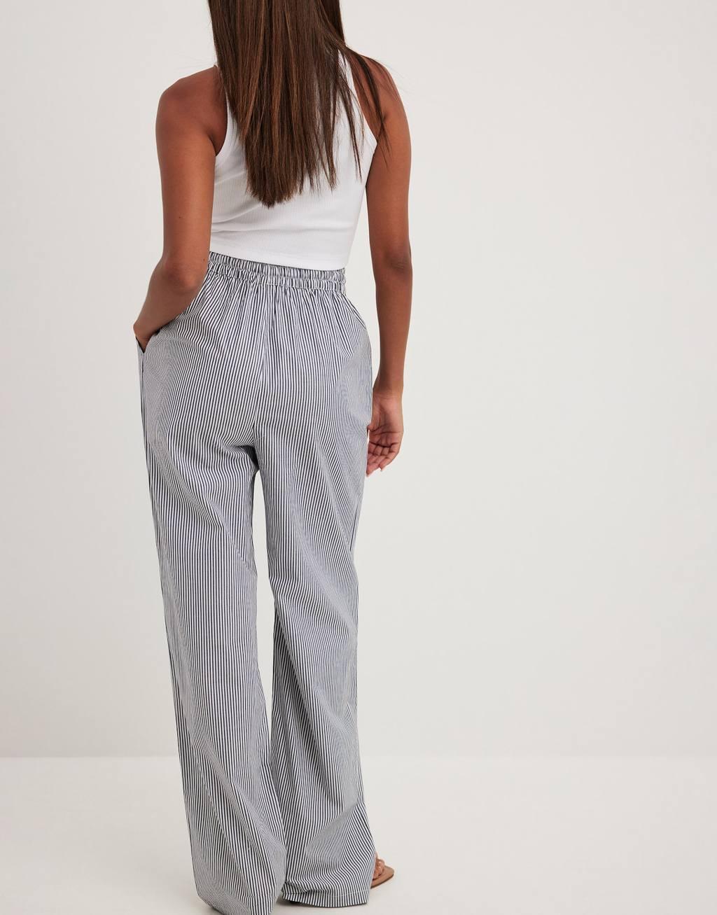 NA-KD striped drawstring pants in navy  Product Image