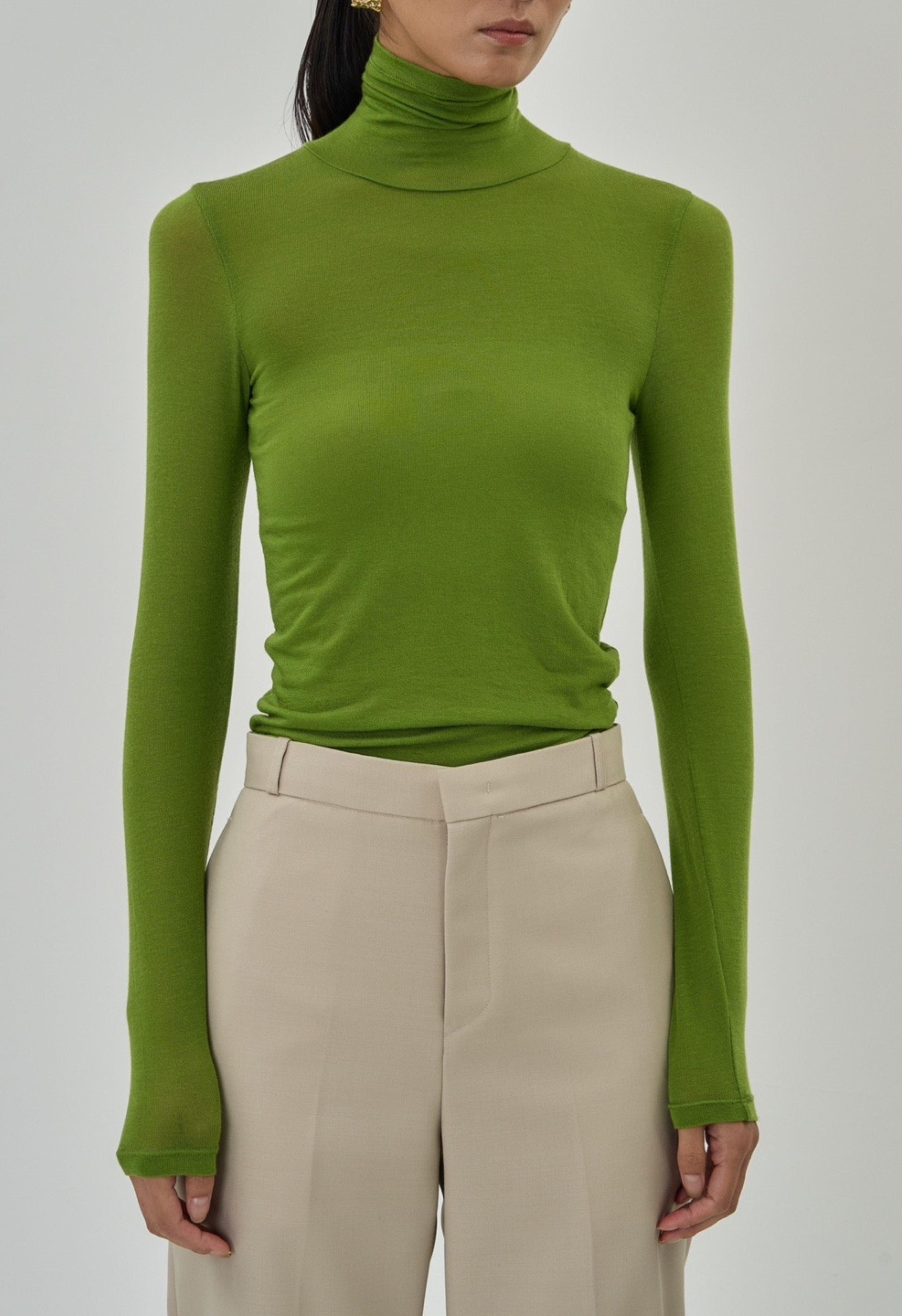 Jersey Turtleneck Top in Olive Product Image