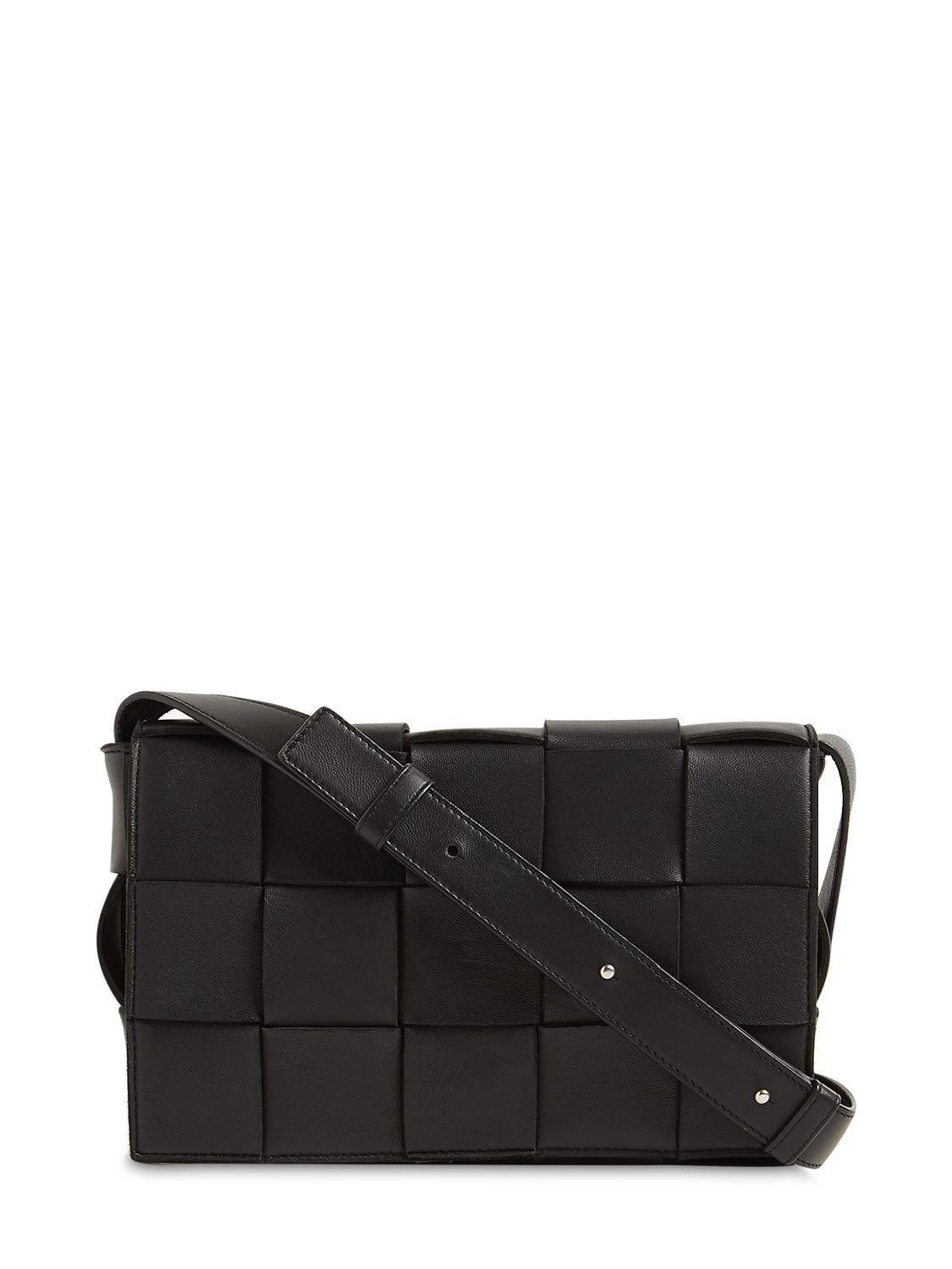 BOTTEGA VENETA Cassette Maxi Intreccio Leather Bag In Black Product Image