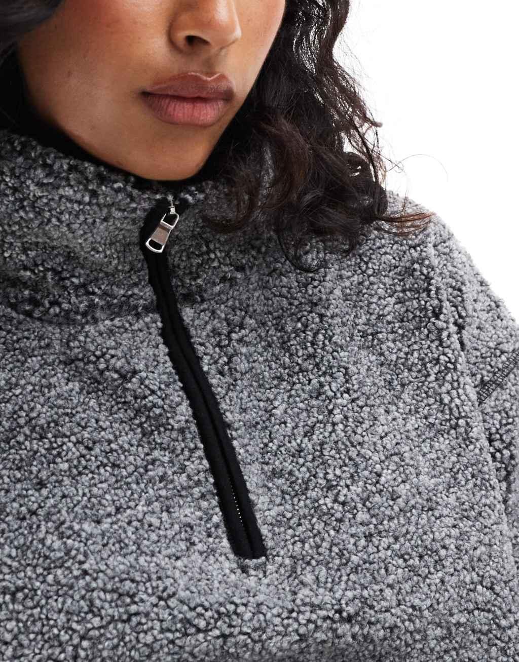 ASOS DESIGN oversized half zip borg fleece in gray heather Product Image