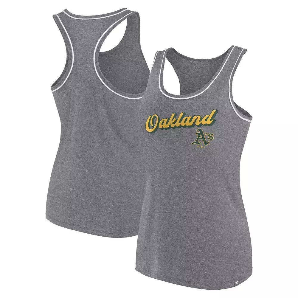 Women's Fanatics Branded Heather Gray Oakland Athletics Wordmark Logo Racerback Tank Top, Size: Medium, Grey Product Image