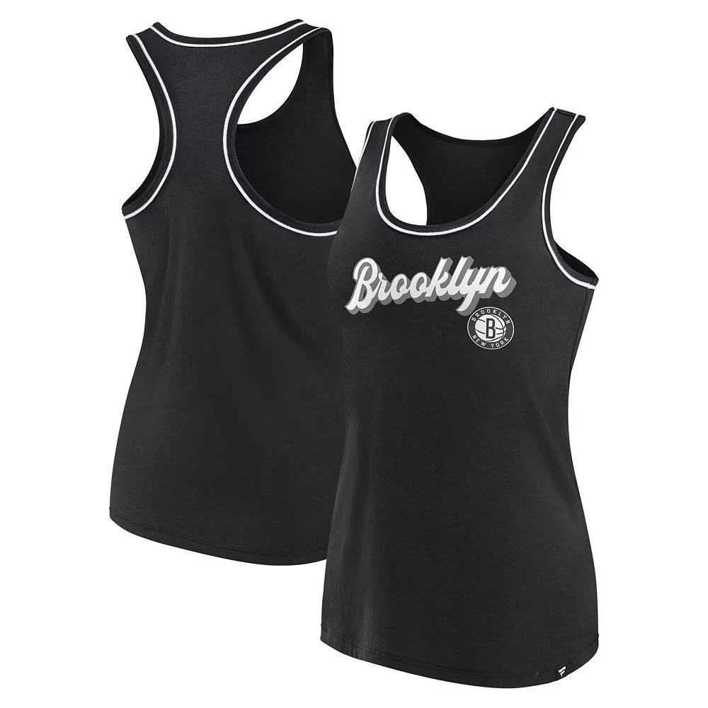 Women's Fanatics Branded Black Brooklyn Nets Wordmark Logo Racerback Tank Top,  Product Image