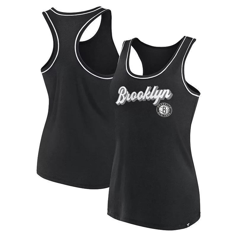 Women's Fanatics Branded Black Brooklyn Nets Wordmark Logo Racerback Tank Top,  Product Image