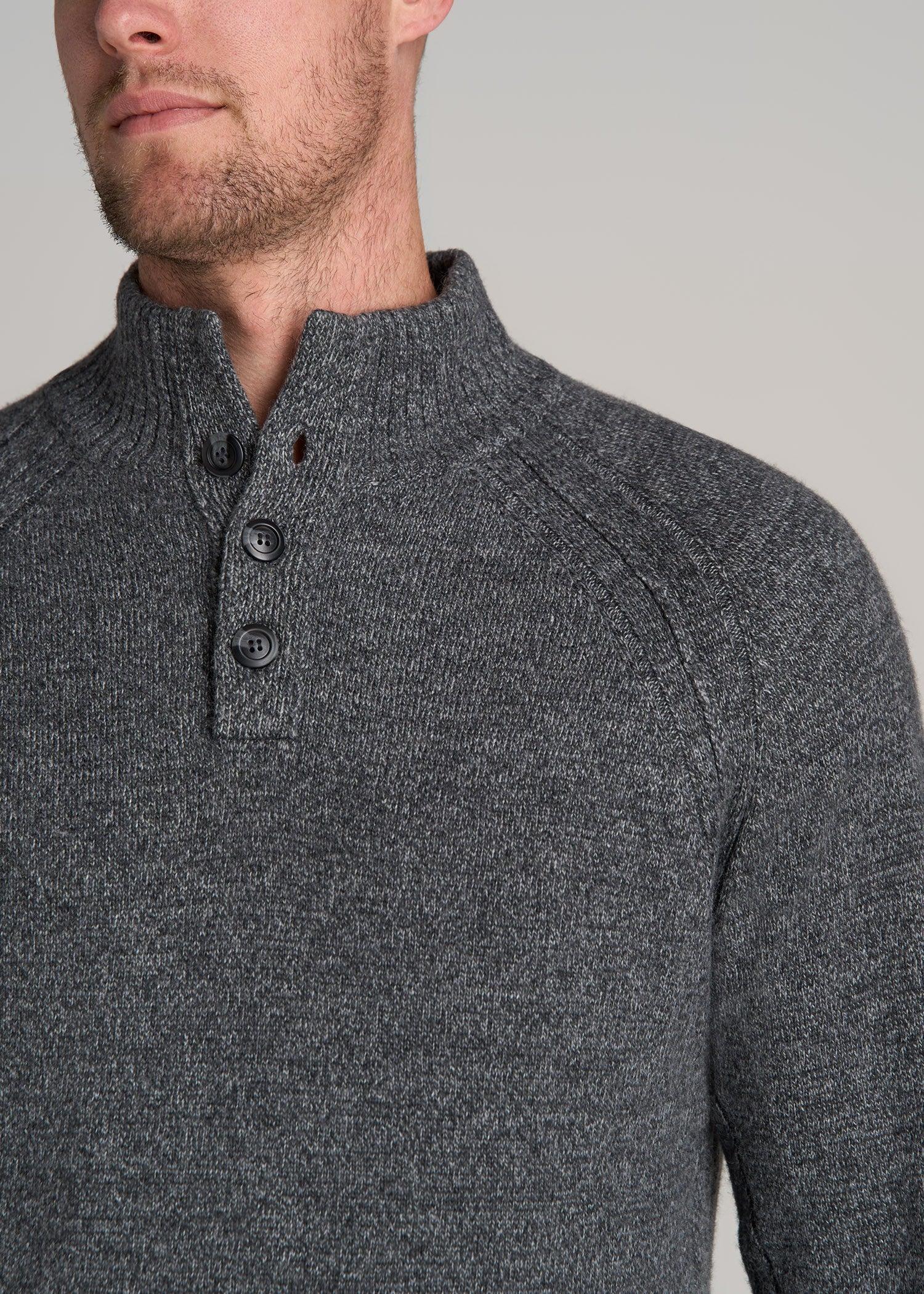 Three-Button Mock Neck Sweater for Tall Men in Deep Cobalt Mix Male Product Image