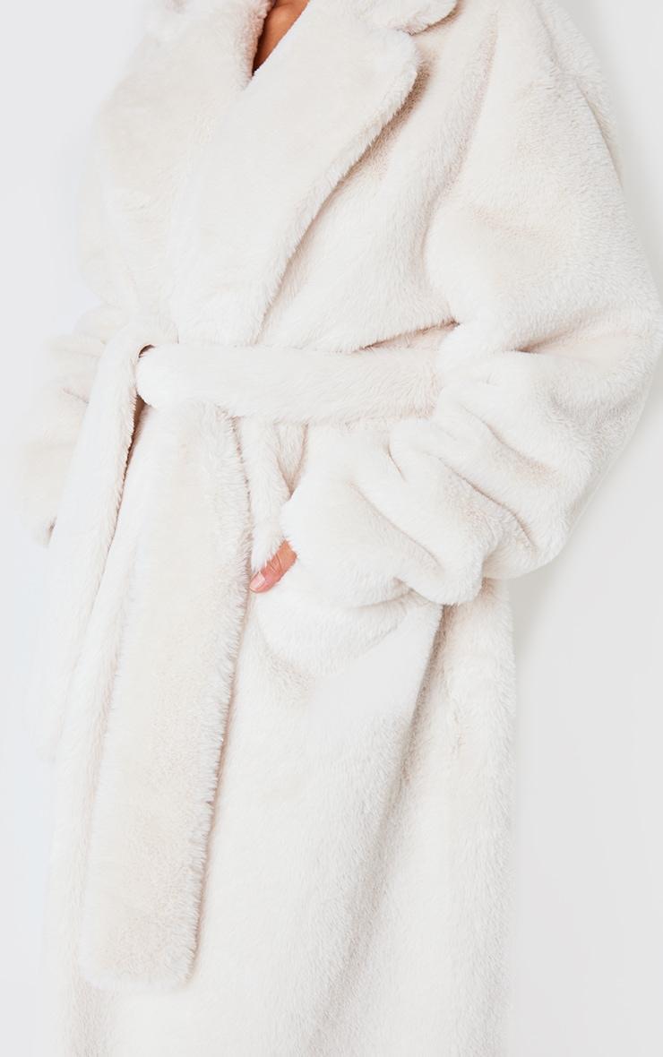Cream Faux Fur Self Tie Oversized Coat Product Image