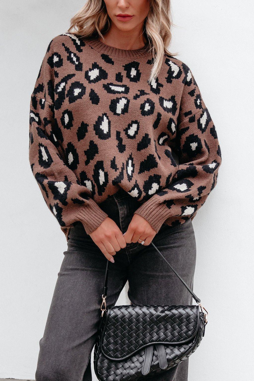 Brown Leopard Print Ribbed Sweater-FINAL SALE Product Image