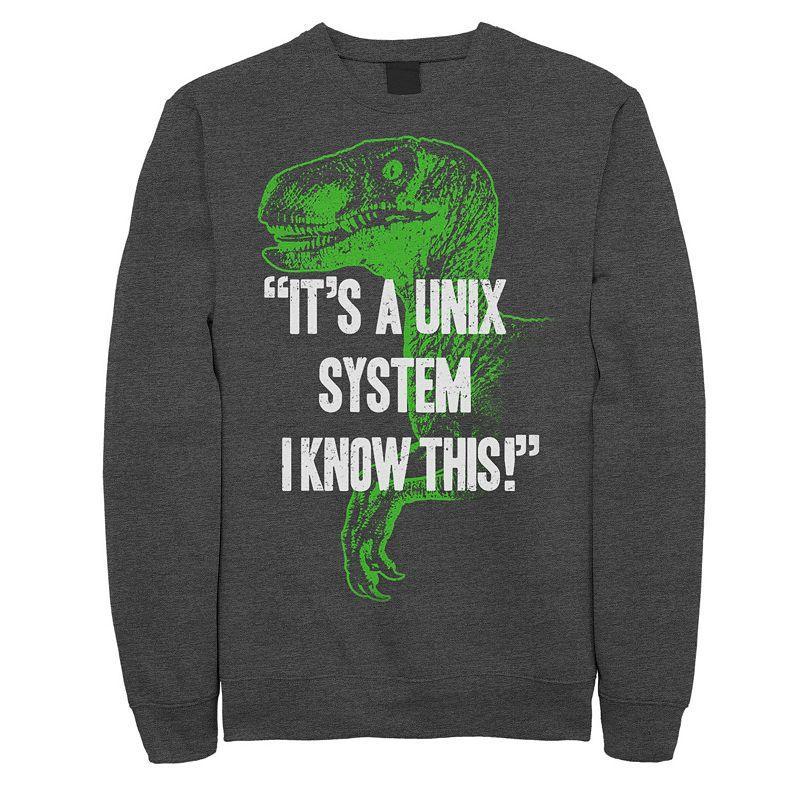 Men's Jurassic Park Neon Dinosaur A Unix System Graphic Fleece Pullover, Size: Small, Black Product Image