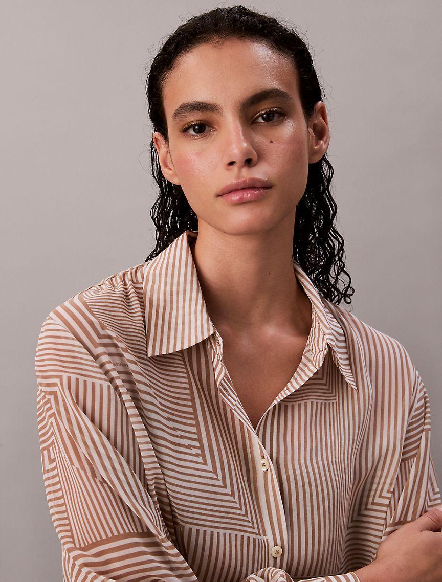 Chiffon Printed Classic Button-Down Shirt  Product Image