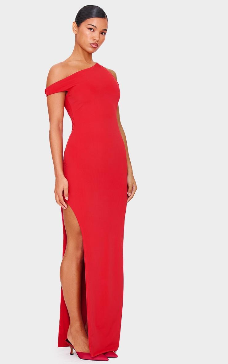 Red Matte Sculpt Asymmetric Neck Maxi Dress Product Image