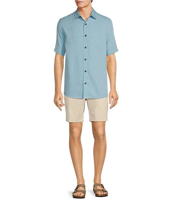 Caribbean Big & Tall Palm Paradise Jacquard Solid Short Sleeve Woven Shirt Product Image