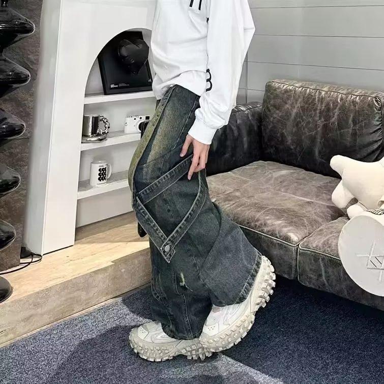 Sopula Retro Heavy-Duty Distressed Washed Patchwork Jeans Product Image