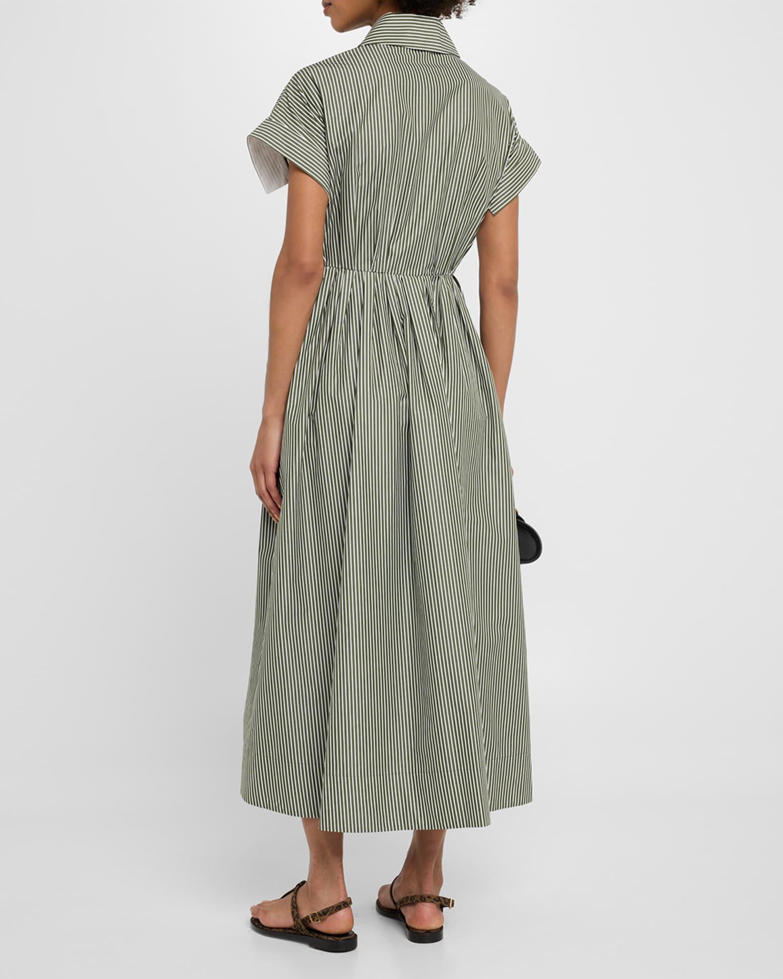 Striped Short-Sleeve Pleated Midi Shirtdress Product Image