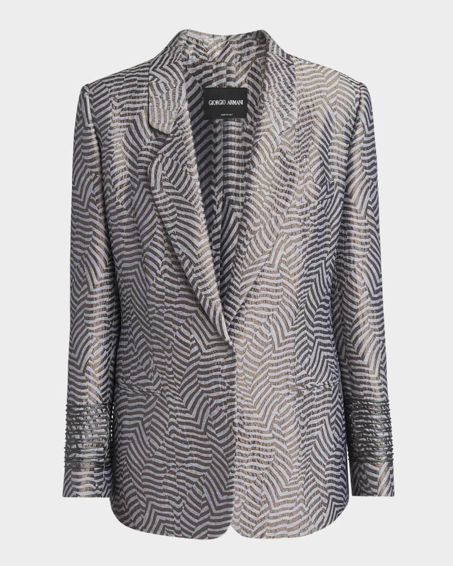 Animalier Silk Jacquard Single-Breasted Blazer Jacket Product Image