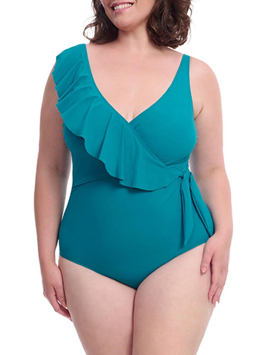 Womens Plus Tutti Fruitti Asymmetric Ruffle One-Piece Swimsuit Product Image