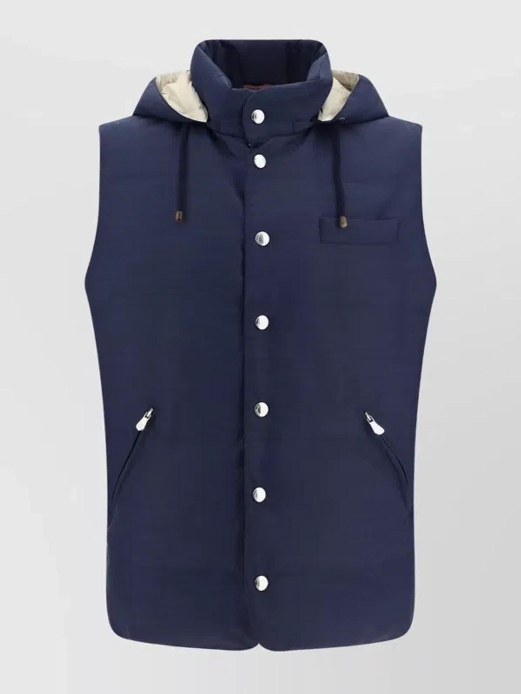 BRUNELLO CUCINELLI Down Vest In Blu Colorato+semi Di Lino Product Image