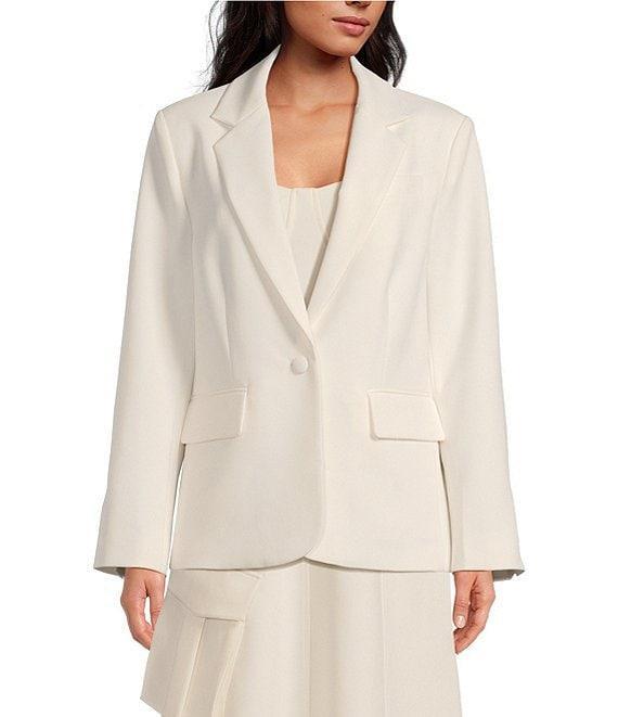 Le' AL.X Woven Suiting Notch Lapel Long Sleeve Button Front Flap Pocket Mid Length Coordinating Blazer Product Image