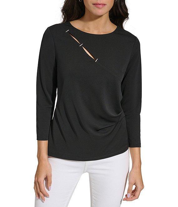 Calvin Klein 3/4 Sleeve Staple Hardware Cut Out Top Product Image