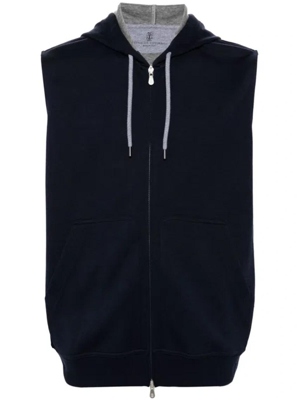 BRUNELLO CUCINELLI Sleeveless Full-zip Hoodie In Blue Product Image