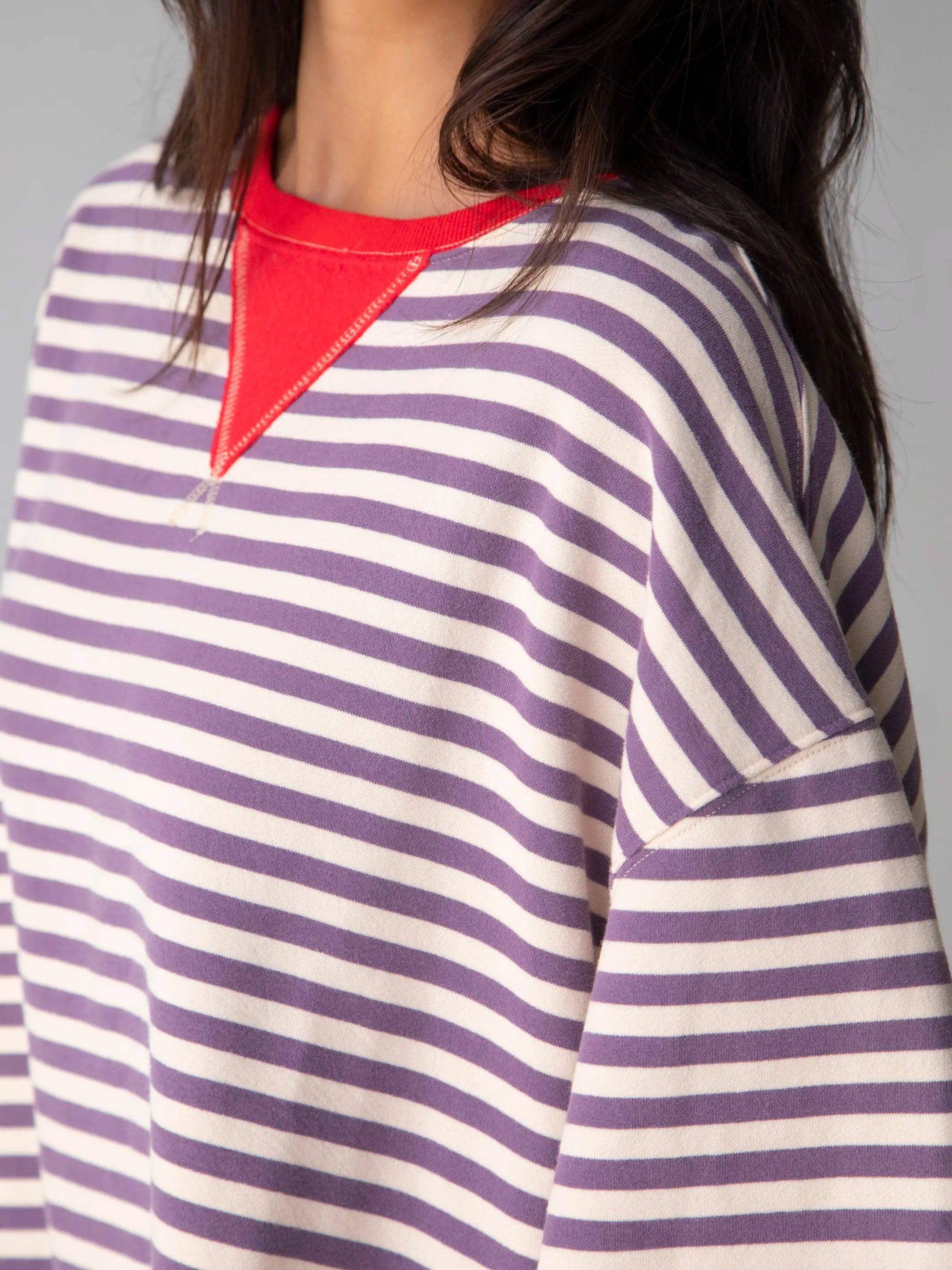 Oversized Striped Sweatshirt - Cream Purple Stripes Product Image