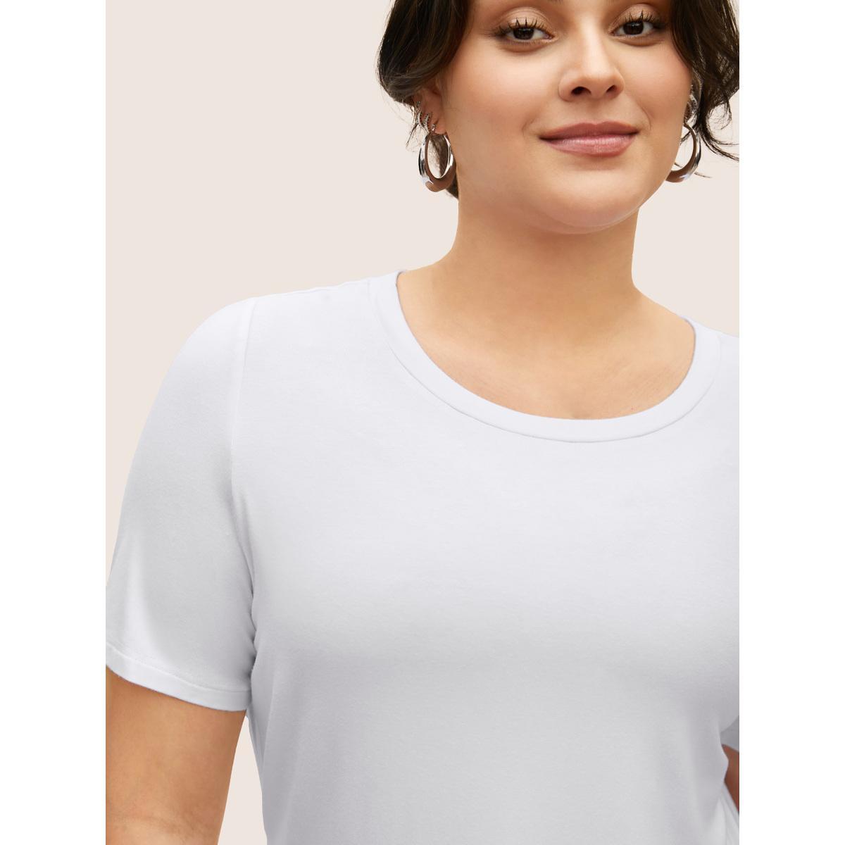 Plus Size Supersoft Essentials Solid Basic Knit T-shirt Originalwhite Women Leisure Non Round Neck Bodycon Casual T-shirts BloomChic 10/M Product Image