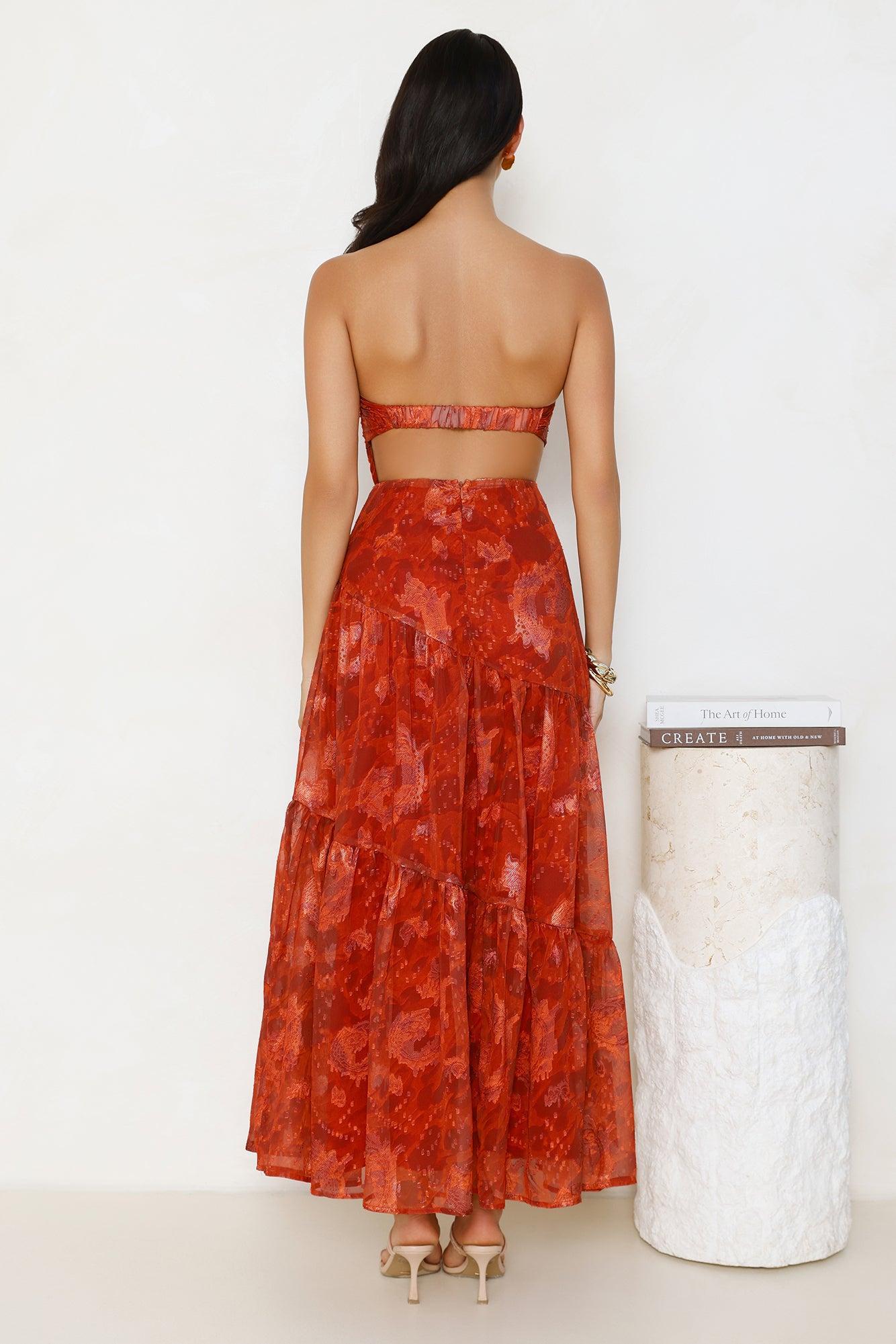An Indulgence Strapless Maxi Dress Rust Product Image