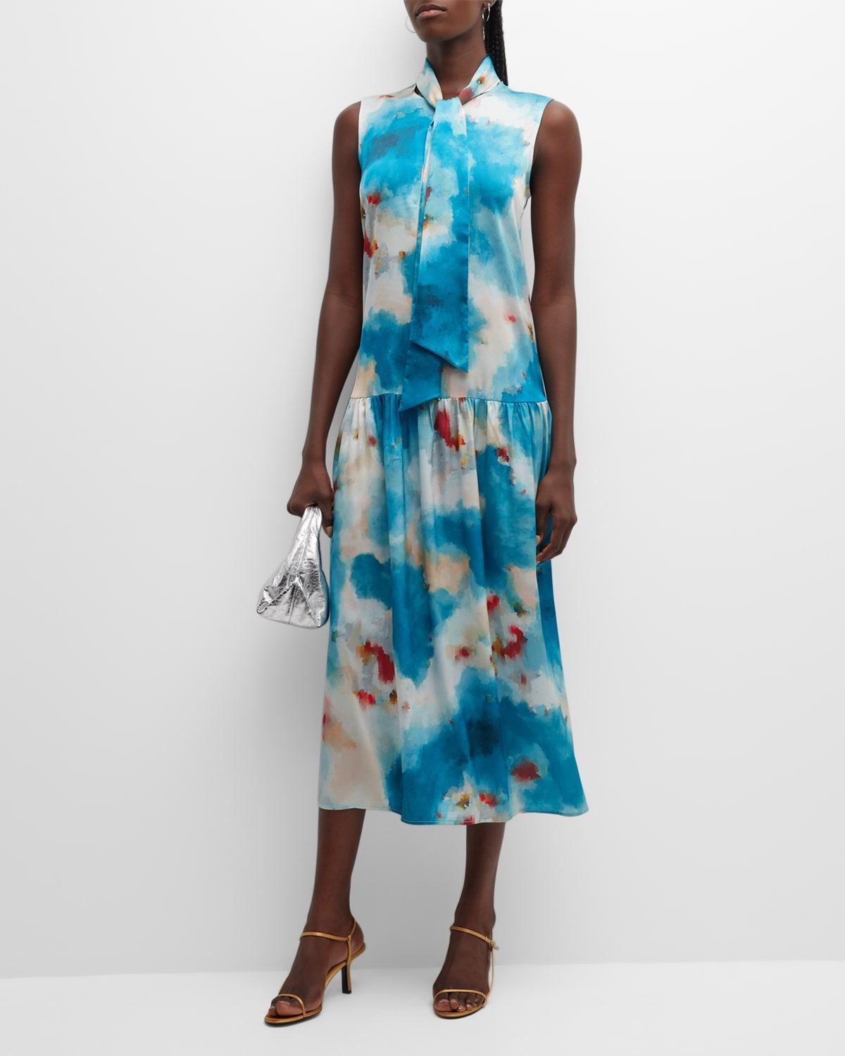 Womens Watercolor Crepe Midi Dress Product Image