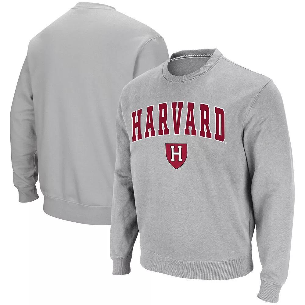 Men's Colosseum Gray Harvard Crimson Team Arch & Logo Tackle Twill Pullover Sweatshirt,  Product Image