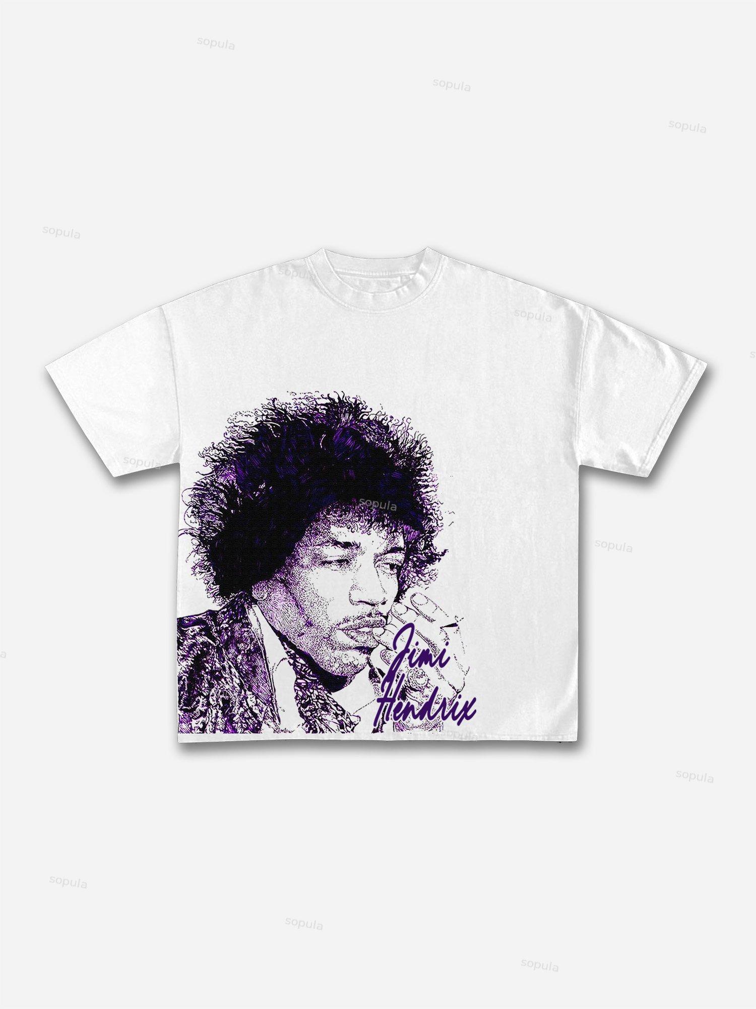 Jimi Hendrix Print Cotton T-shirt Product Image