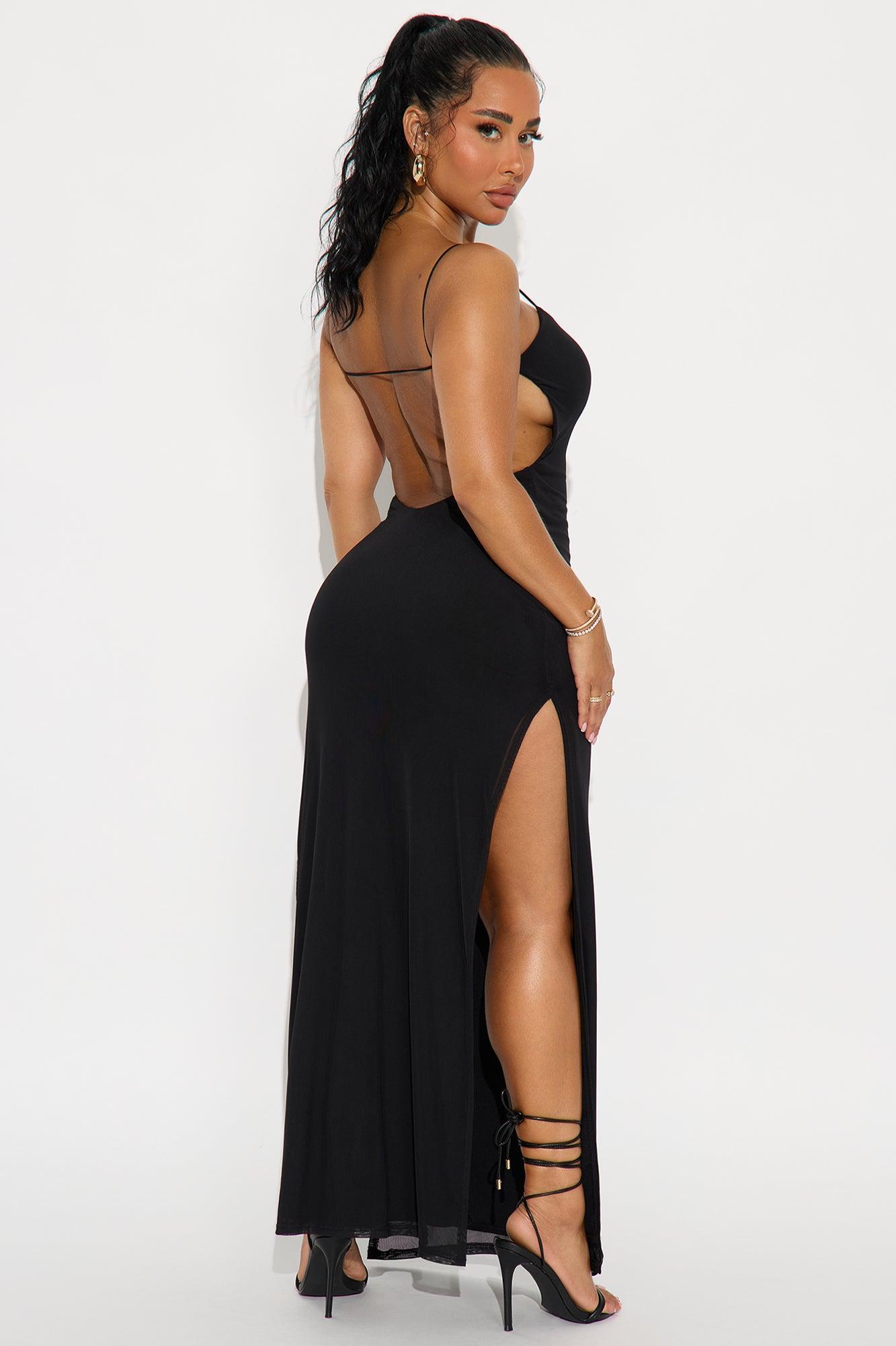 Kasie Backless Mesh Maxi Dress - Black Female Product Image