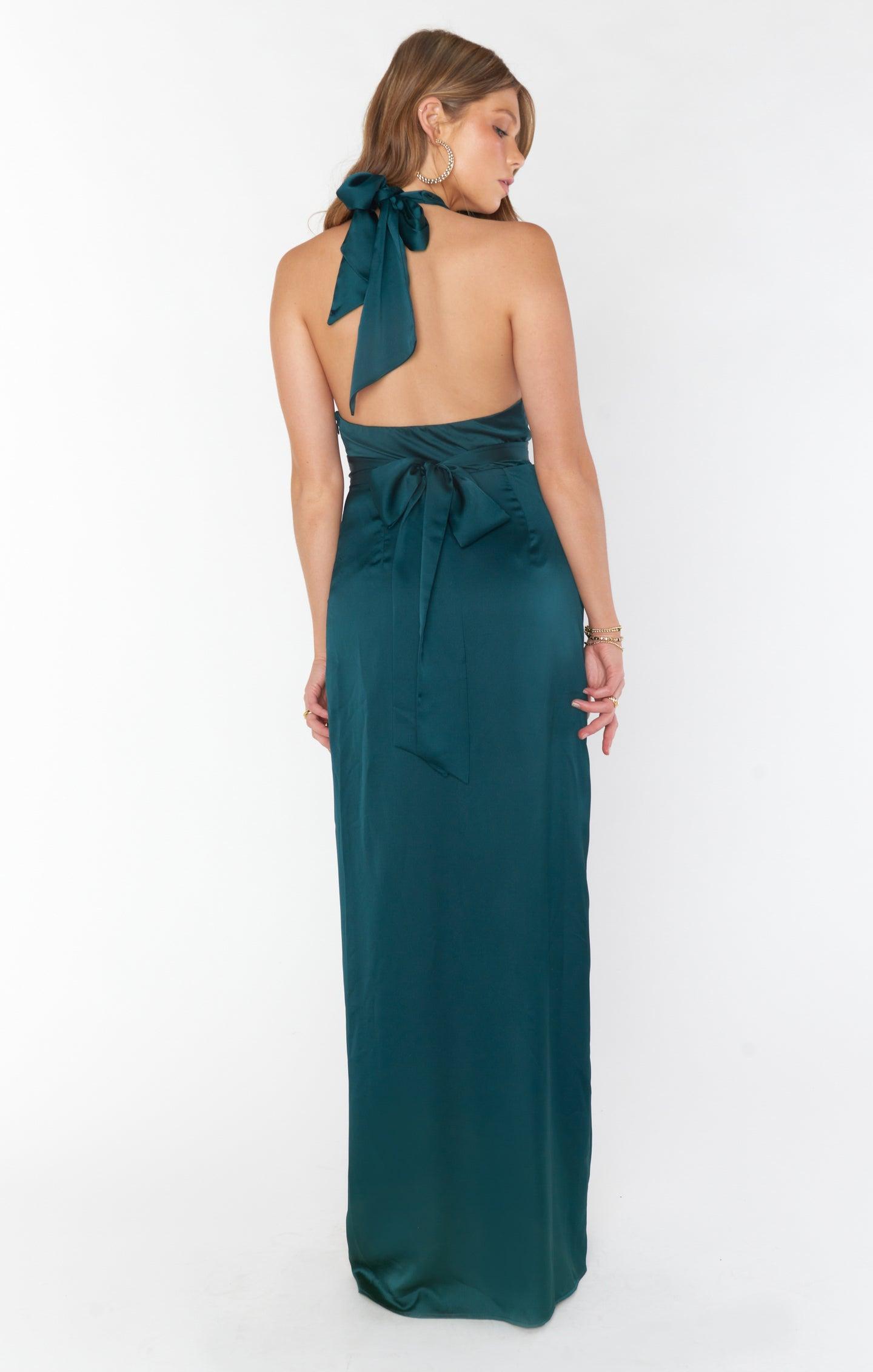 Adele Halter Maxi Dress ~ Deep Emerald Luxe Satin Product Image