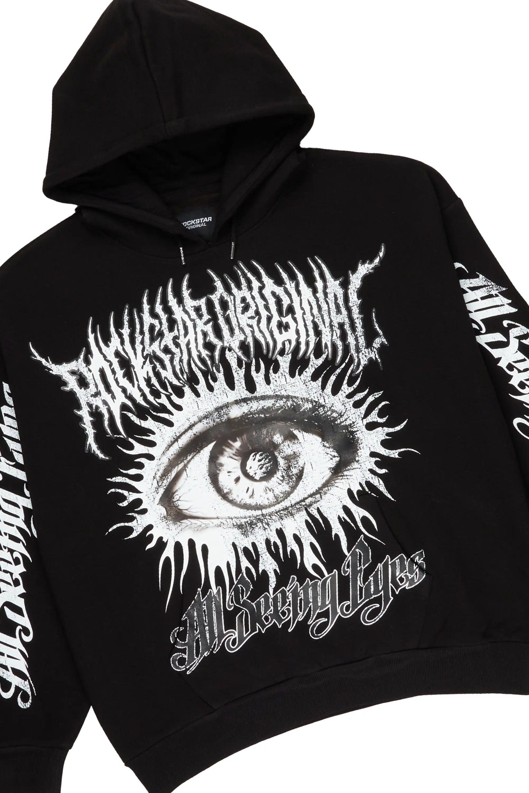 All Seeing Eyes Black Hoodie & Lamont Stacked Flare Tapestry Jean Bundle Male Product Image