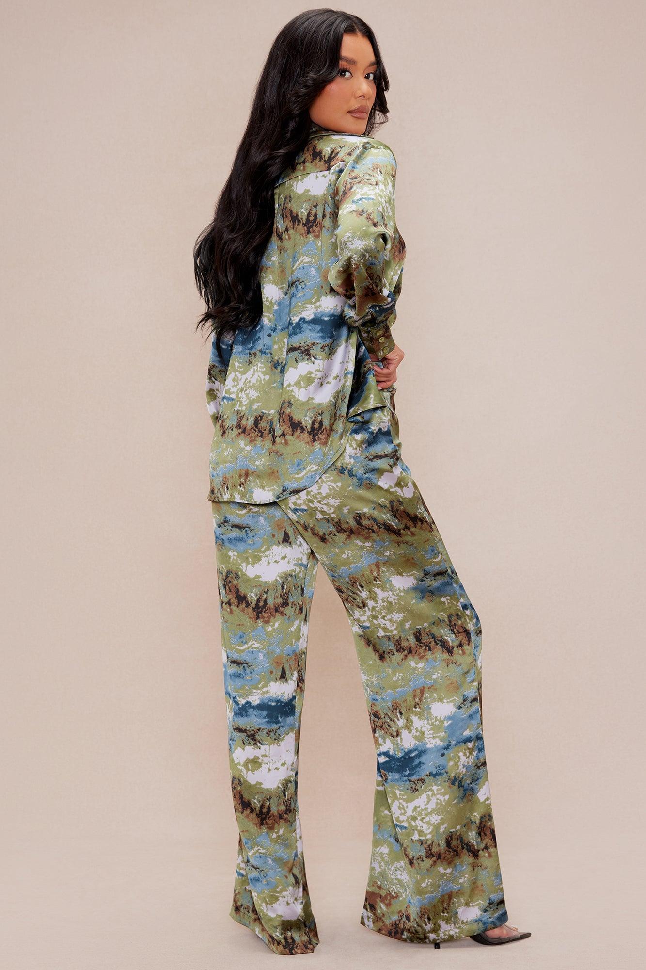 Zariah Satin Pant Set - Blue/combo Product Image