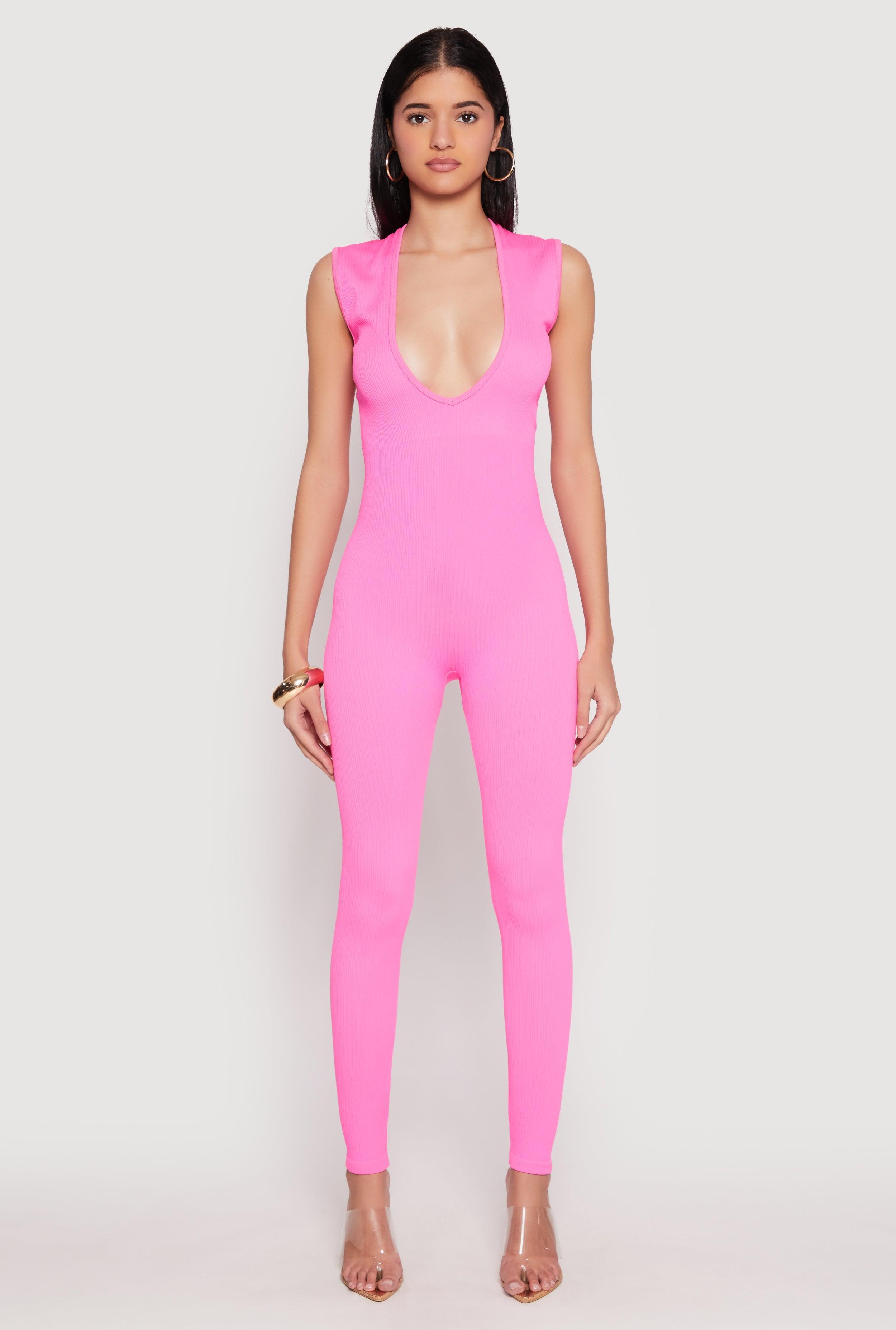 Womens Daisy Seamless Rib Knit Plunge Catsuit Product Image