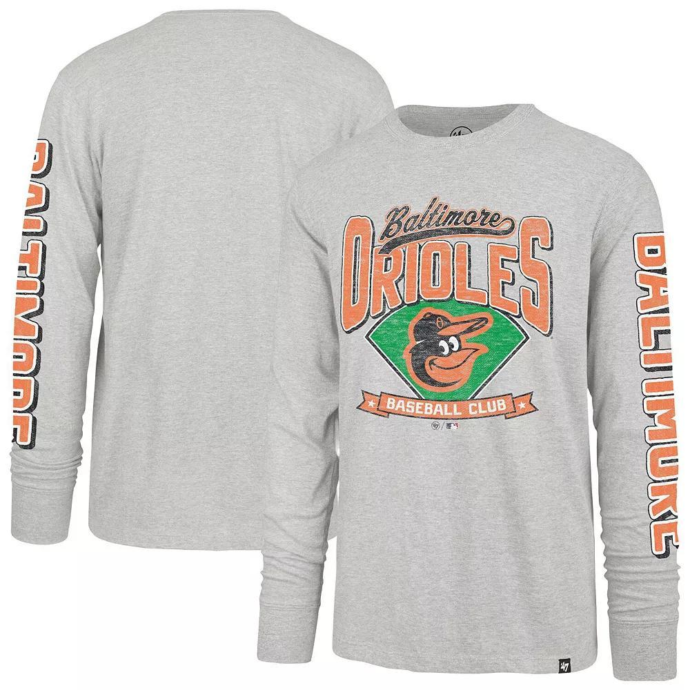 Men's '47 Gray Baltimore Orioles Fair Ball Franklin Long Sleeve T-Shirt,  Product Image