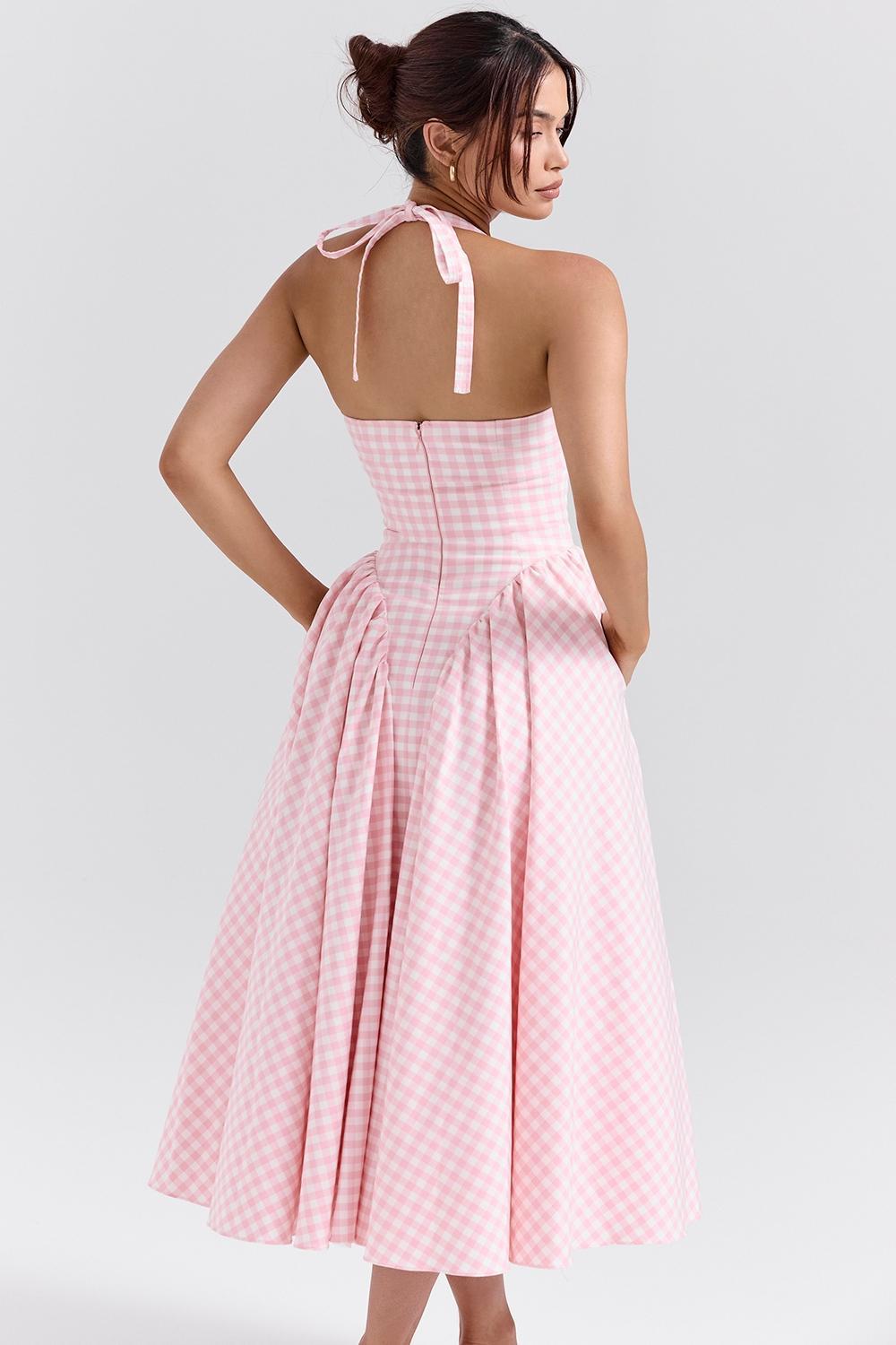 Marilyn  strawberry shortcake gingham halter midi sundress Product Image