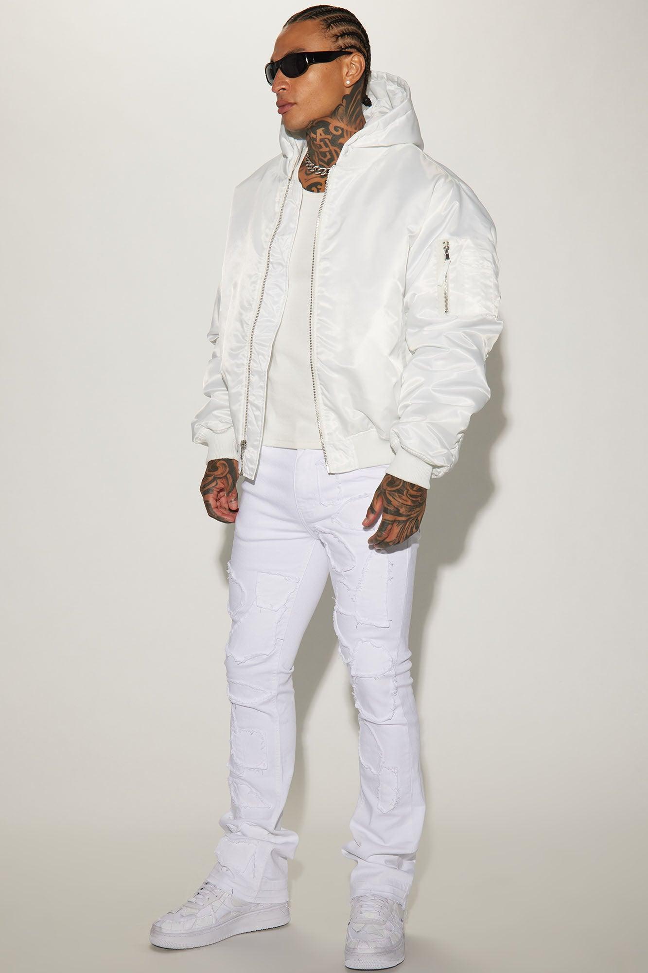 Pecos Hooded Bomber Jacket - White Product Image